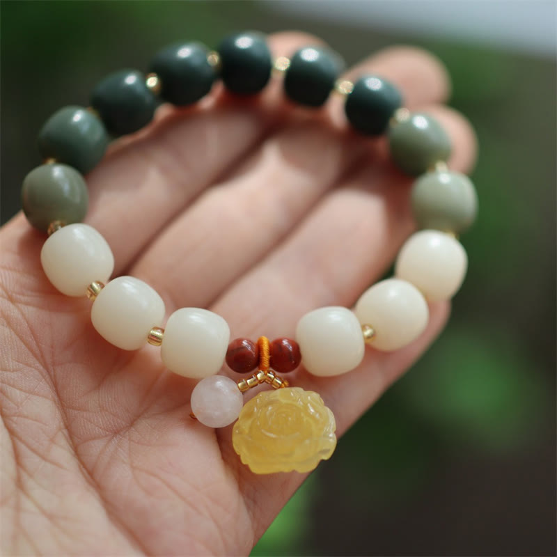 Gradient Bodhi Seed Amber Lotus Peace Bracelet
