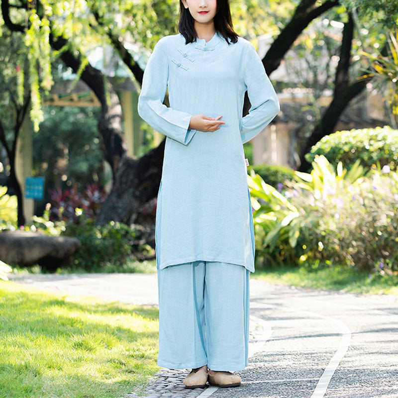 2Pcs Plain Long Sleeve Zen Yoga Clothing Meditation Clothing Top Pants Women's Set - Image 7