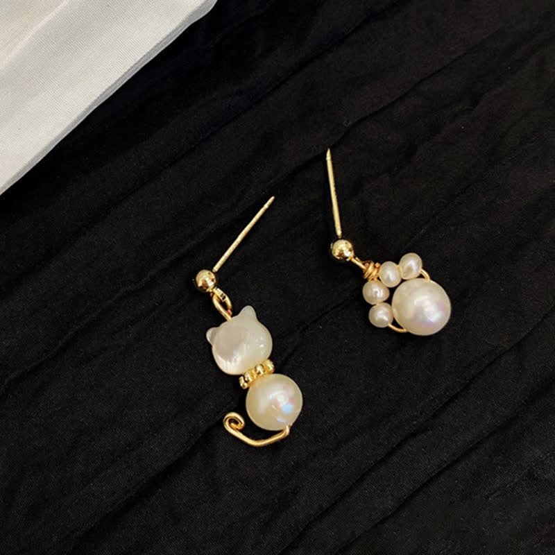 Cute Cat Paw Pearl Wisdom Stud Drop Earrings - Image 9
