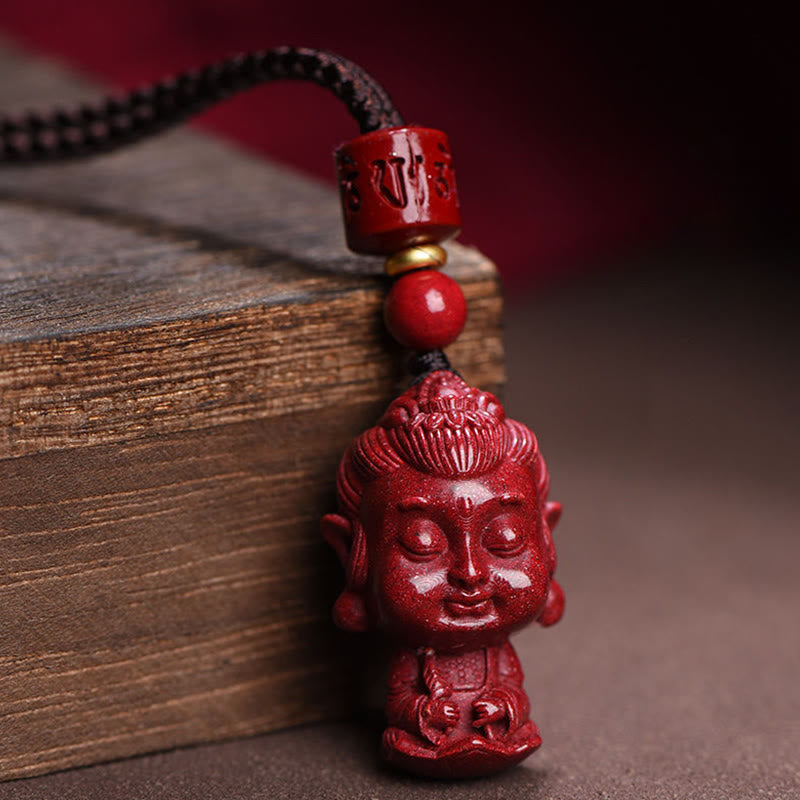 Chinese Zodiac Natal Buddha Natural Cinnabar Amulet Keep Away Evil Spirits Necklace Pendant