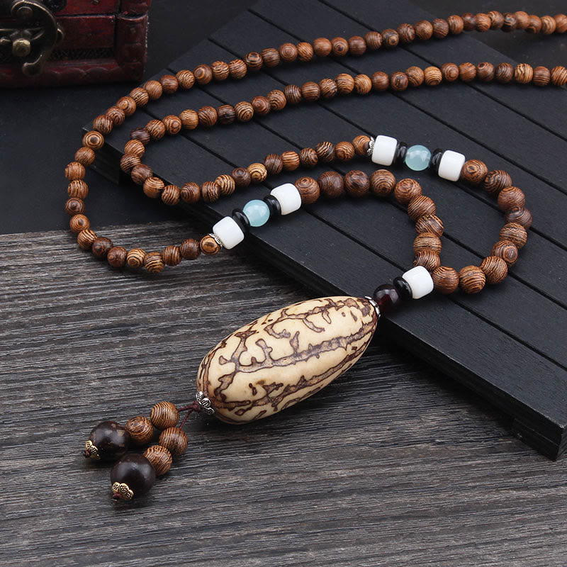 Tibetan Wenge Wood Bodhi Seed Agate Elephant Protection Necklace Pendant - Image 3