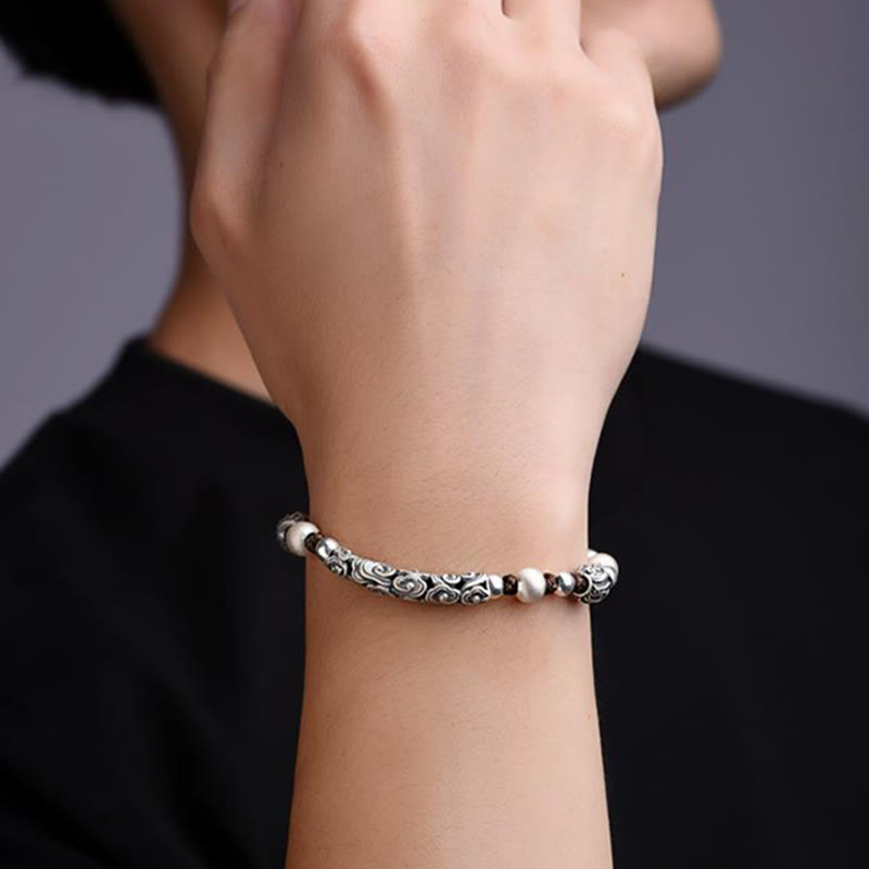 Tibet Handmade Copper 999 Sterling Silver Auspicious Cloud Wealth String Bracelet - Image 5