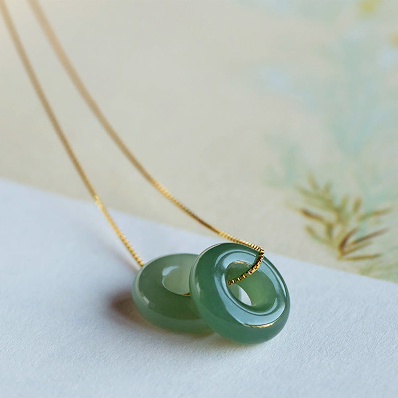 Natural Round Jade Peace Buckle Luck Abundance Necklace Pendant - Image 19