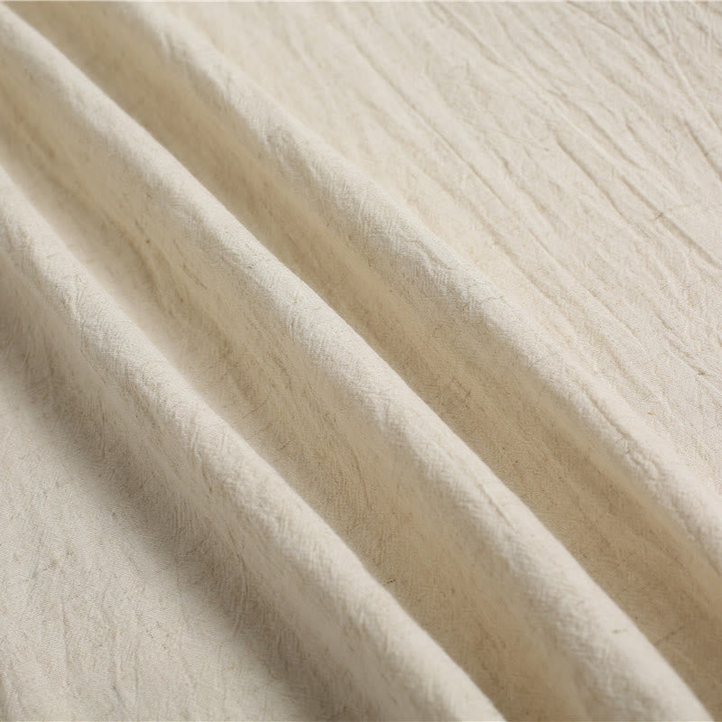 Men's Solid Color Round Neck Short Sleeve Cotton Linen Shirt - Image 23