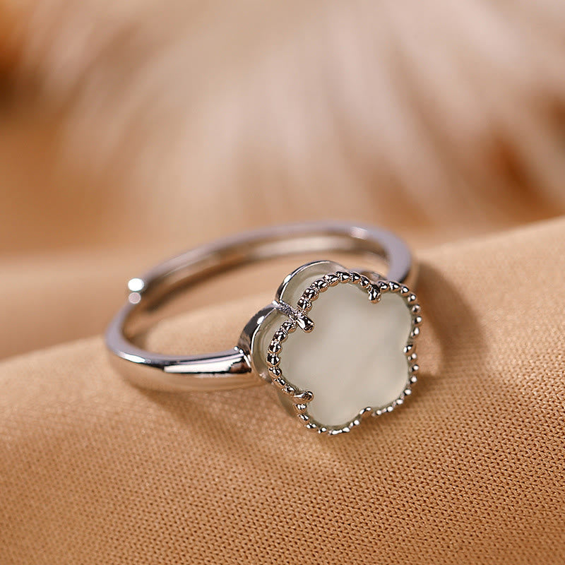 925 Sterling Silver Plated Gold Natural Hetian Jade Flower Luck Necklace Pendant Ring Set - Image 7