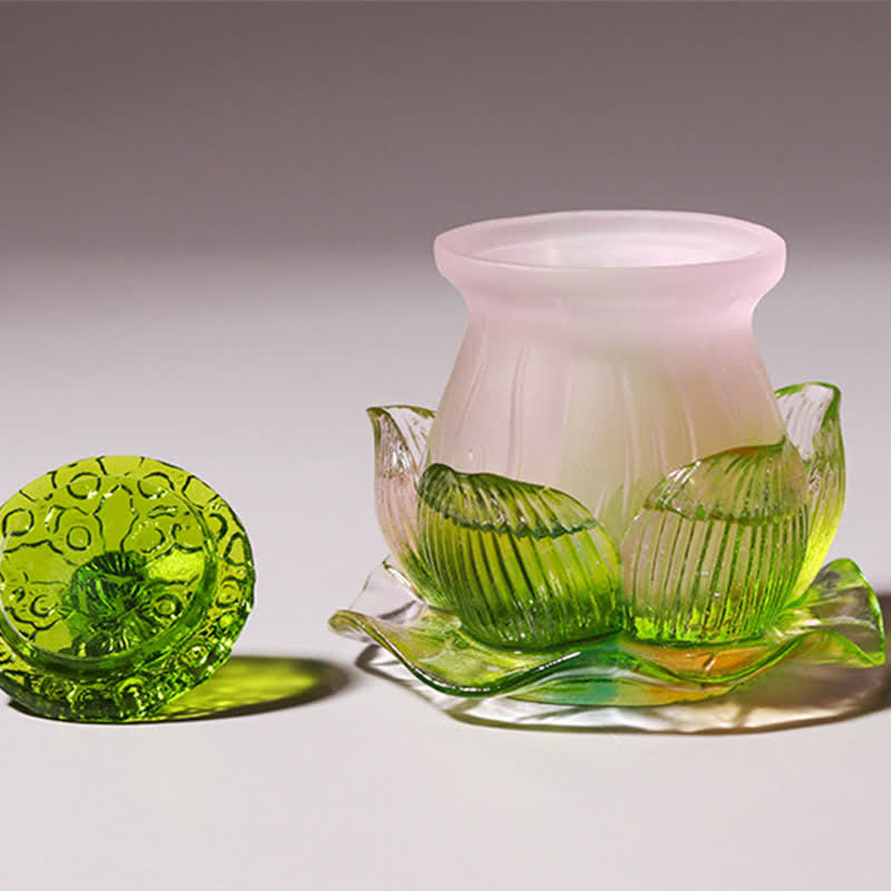 Feng Shui Lotus Handmade Liuli Crystal Art Piece Home Office Offering Decoration - Image 5