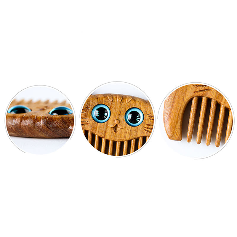 Simple Cat Pattern Green Sandalwood Cure Portable Comb - Image 12
