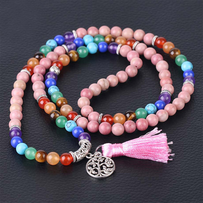 108 Mala Beads Rhodonite Blue Crystal Lazulite Healing Bracelet - Image 4
