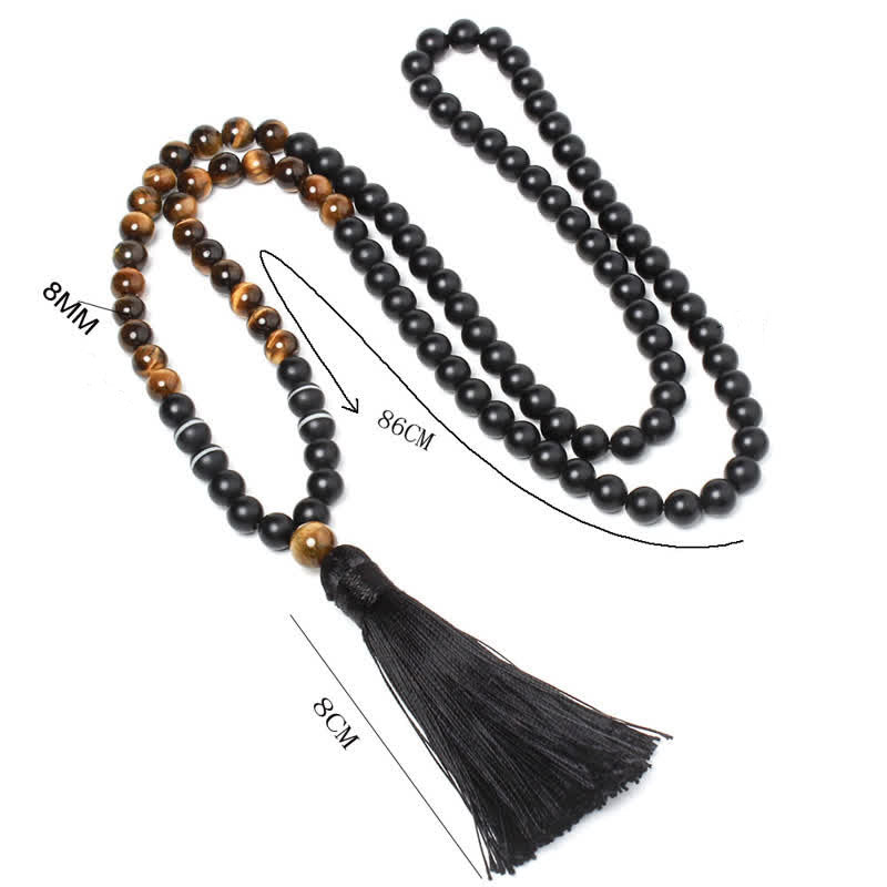 Black Onyx Tiger Eye Fortune Bracelet Tassel Necklace Pendant - Image 5