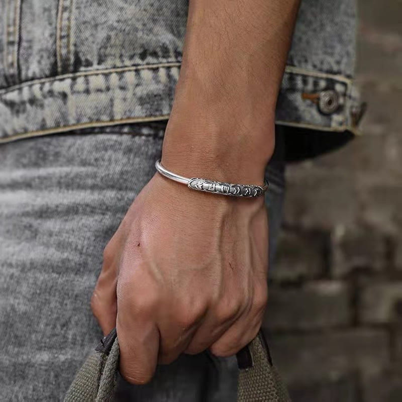 Om Mani Padme Hum Engraved Peace Cuff Bracelet Bangle - Image 3