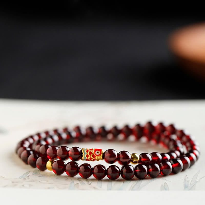 999 Gold Koi Fish Natural Garnet Protection Bracelet - Image 17