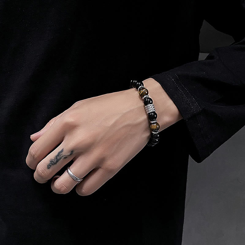 Natural Black Obsidian Tiger Eye Strength Fulfillment Bracelet - Image 7