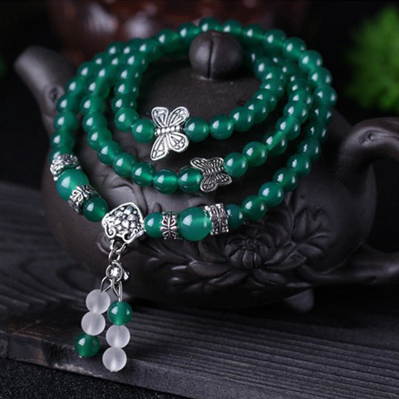 Natural Green Agate Butterfly Support Bracelet