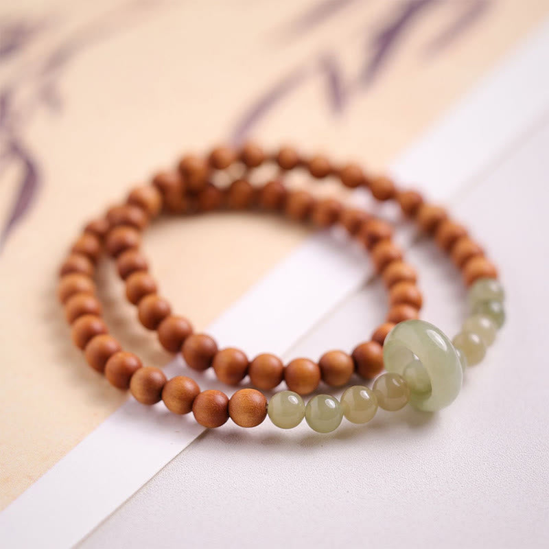 Sandalwood Hetian Jade Protection Double Wrap Bracelet