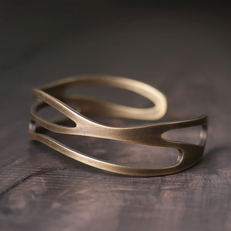 Vintage Curved Copper Brass Wealth Adjustable Cuff Bracelet Bangle