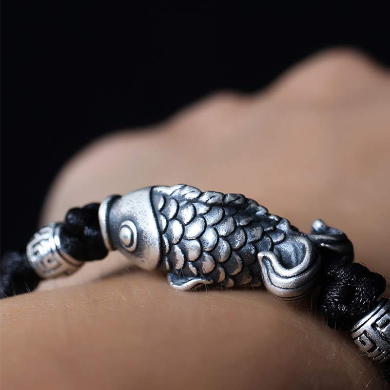 Silver Luck Koi Fish Braided String Bracelet - Image 3