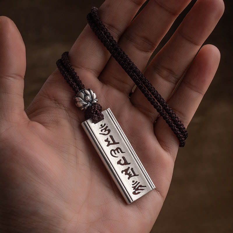 999 Sterling Silver Om Mani Padme Hum Engraved Lotus Wisdom Necklace Pendant