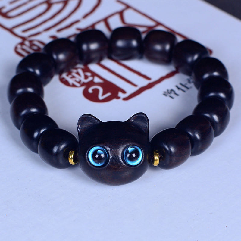 Ebony Wood Liuli Glass Lovely Cat Peace Balance Bracelet - Image 16