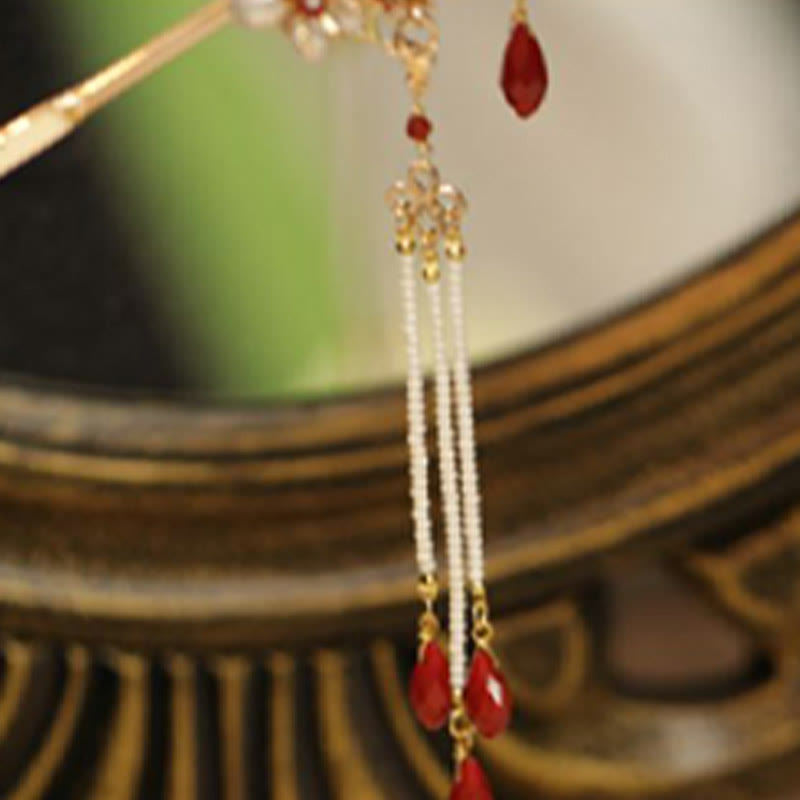 Classical Chinese Style Flower Branche Butterfly Pearl Tassel Hair Clip Hair Comb Hair Crown - Image 10