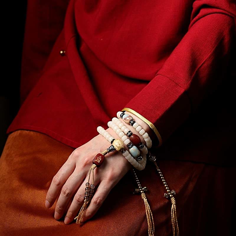 Tibet 108 Mala Beads Bodhi Seed Bagua Vajra Dzi Bead Gray Agate Wealth Bracelet - Image 9