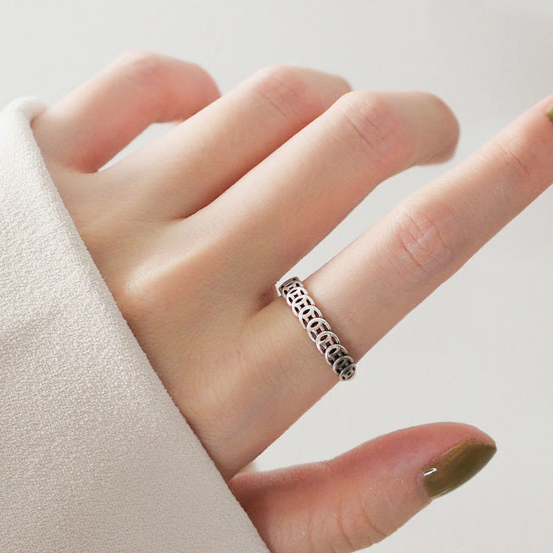 Vintage Copper Coin Design Luck Adjustable Ring - Image 6