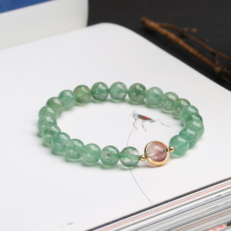Natural Green Strawberry Quartz Soothing Beaded Bracelet