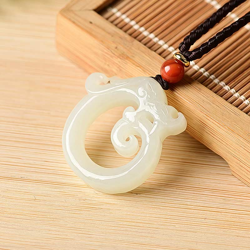 White Jade Cyan Jade Dragon Protection Necklace String Pendant - Image 7