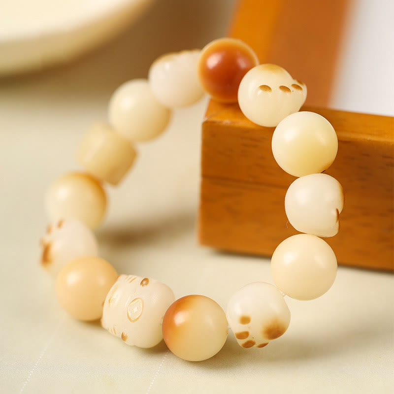 Natural Bodhi Seed Sandalwood Lucky Cute Cat Head Paw Claw Peace Bracelet - Image 17
