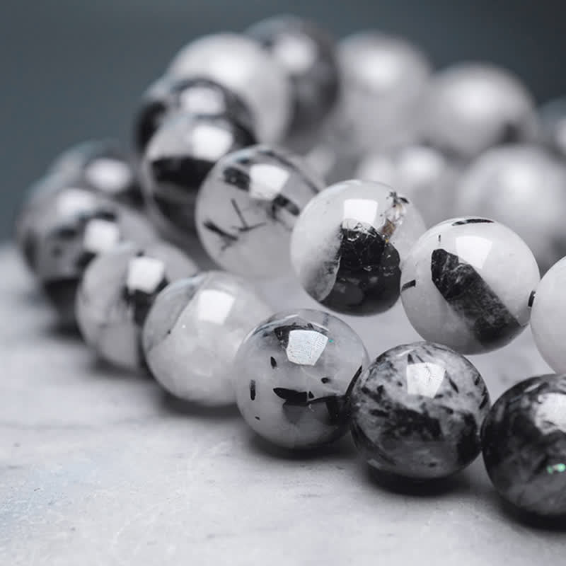 Black Rutilated Quartz Ebony Wood White Crystal Success Couple Bracelet - Image 9