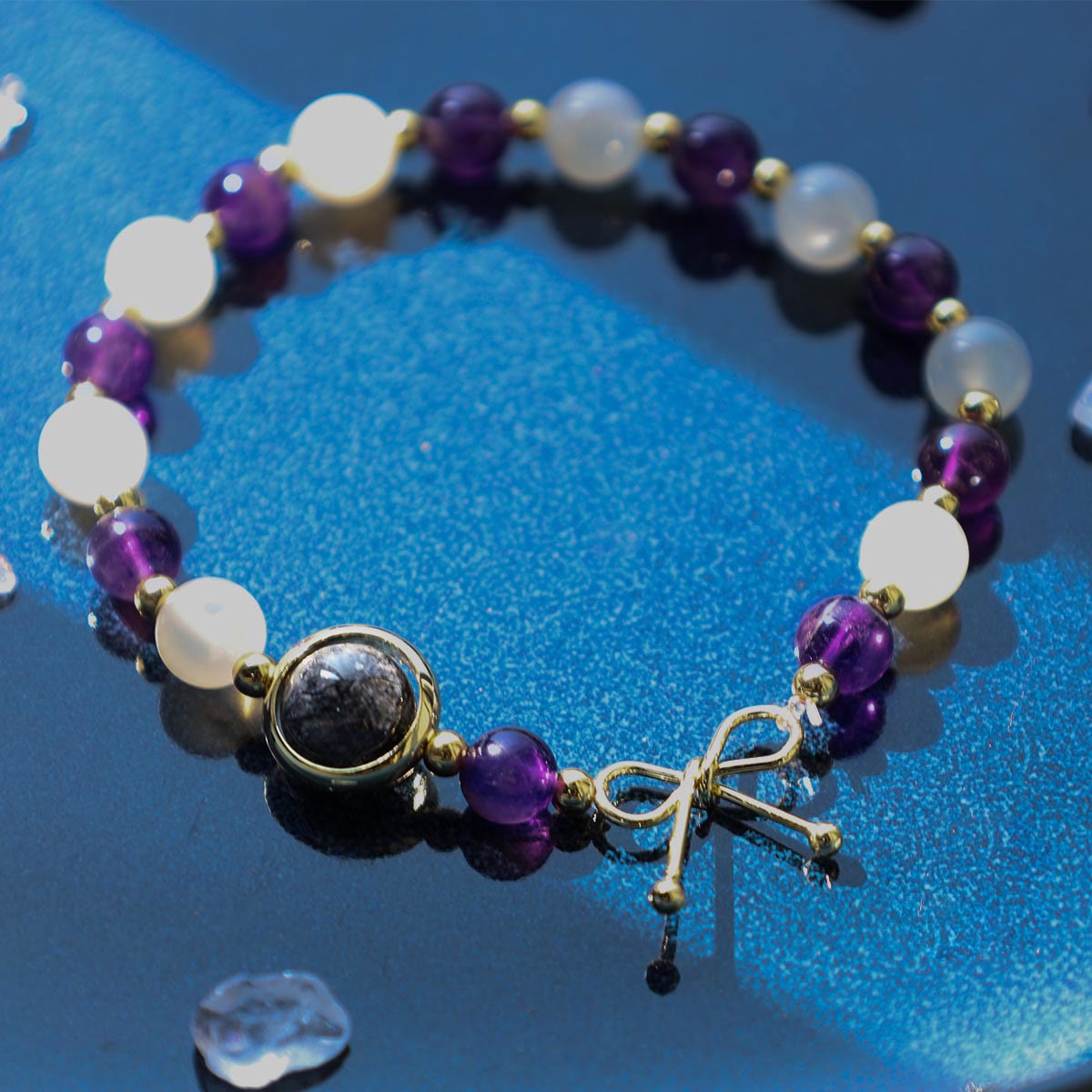 Amethyst Cat Eye Black Rutilated Quartz Spiritual Bead Bracelet - Image 6