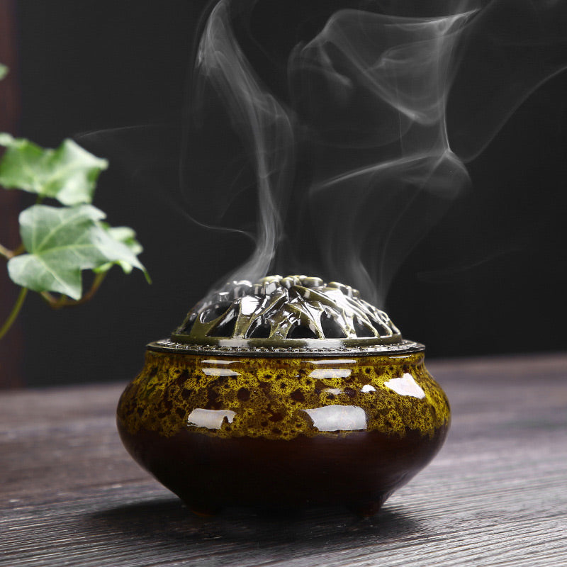 Flower Pattern Ceramic Blessing Meditation Incense Burner Decoration - Image 7