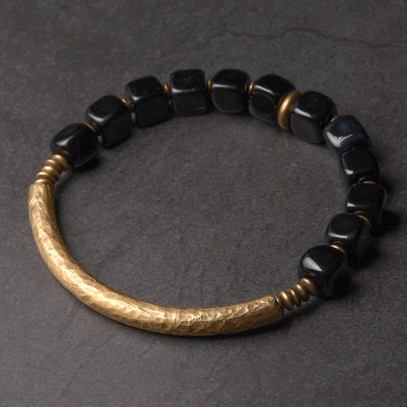 Black Obsidian Crystal Copper Strength Couple Bracelet