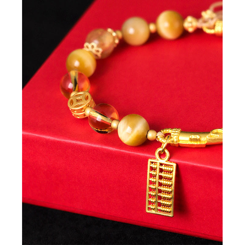 Natural Tiger Eye Citrine Abacus Charm Protection Bracelet - Image 9