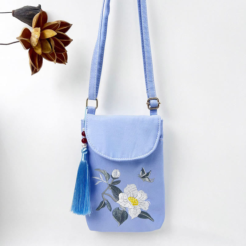 Small Embroidered Flowers Crossbody Bag Shoulder Bag Double Layer Cellphone Bag - Image 36