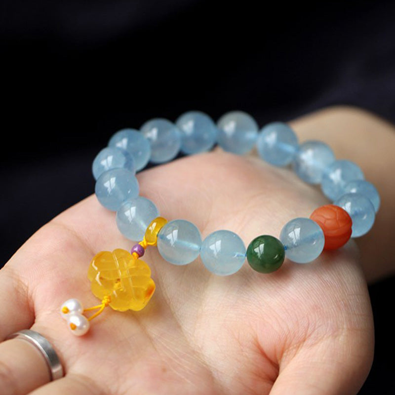 Natural Aquamarine Amber Chinese Knotting Charm Peace Bracelet - Image 5