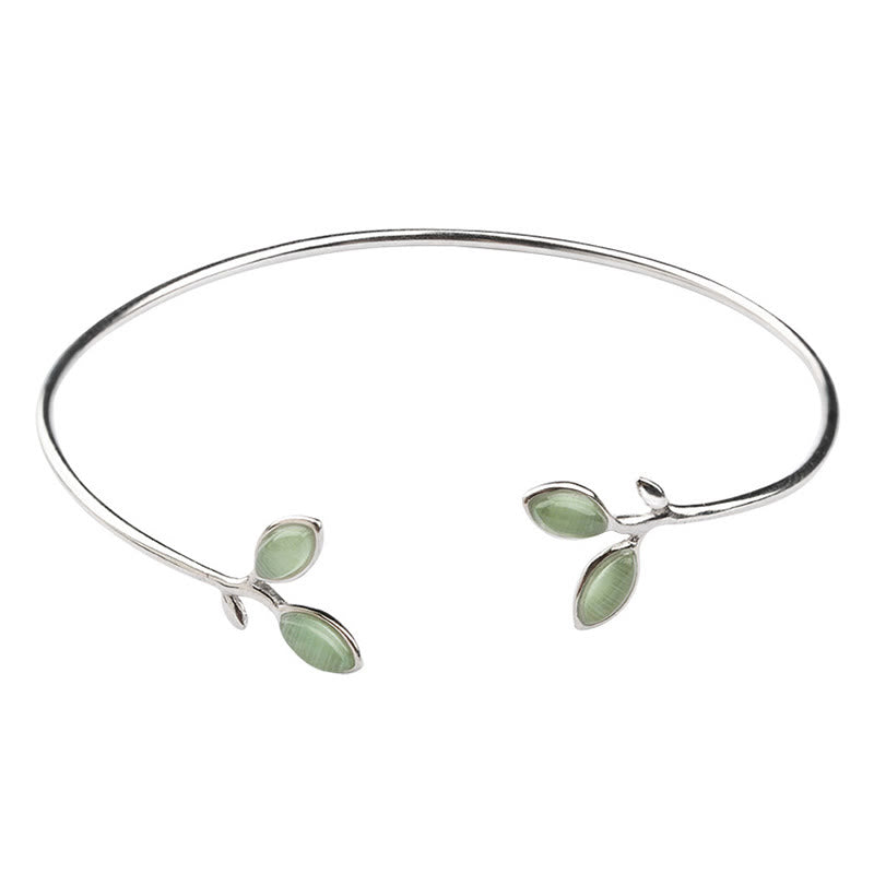 Leaf Pattern Cat Eye Support Cuff Bracelet Bangle - Image 12