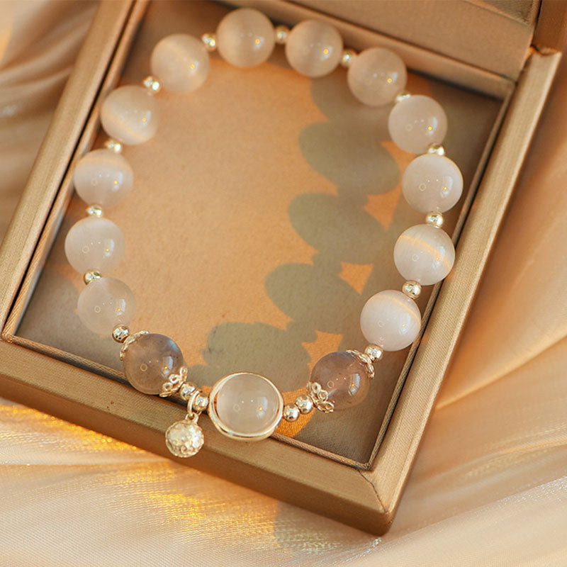 925 Sterling Silver Cat Eye Moonstone Love Support Bracelet - Image 9