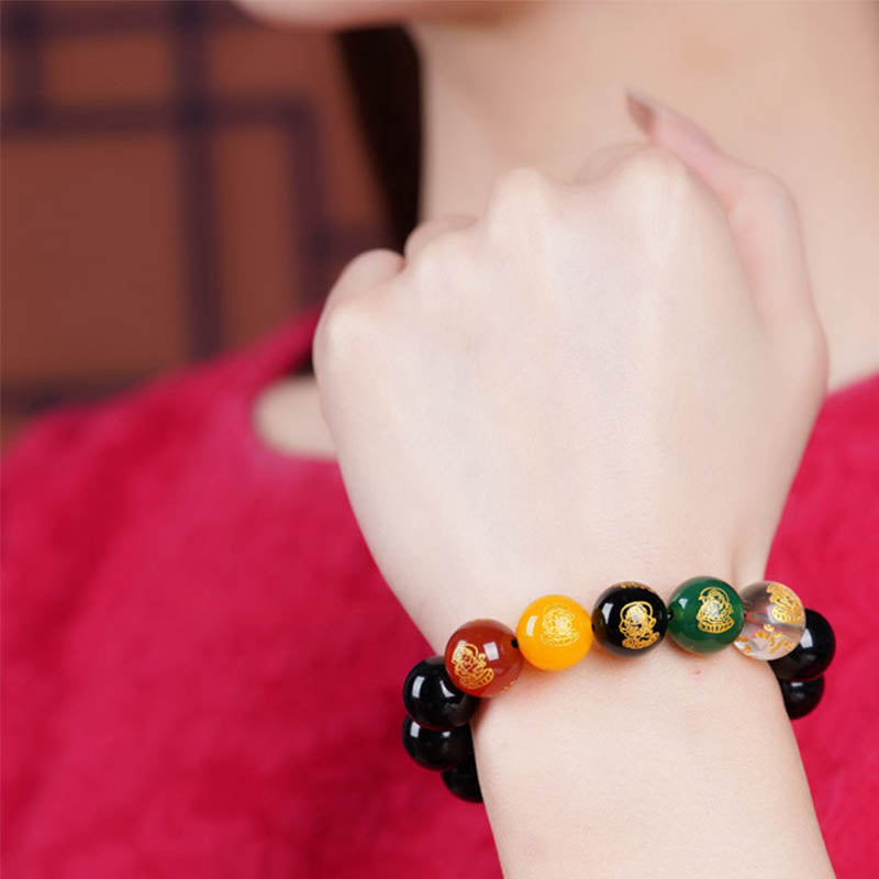 Gold Sheen Obsidian Rainbow Obsidian Black Obsidian Five Directions Gods of Wealth Bracelet - Image 12