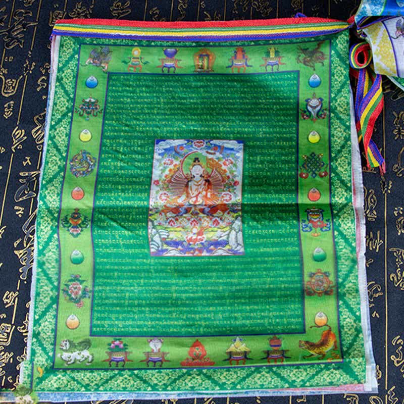 Tibetan 5 Colors Windhorse Buddha Tara Scriptures Healing Auspicious Outdoor Prayer Flag - Image 12