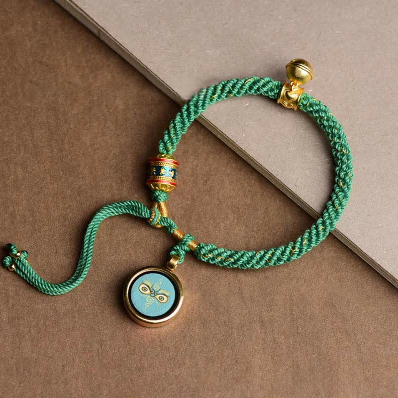 Tibetan Five God Of Wealth Thangka Luck Prayer Wheel Bell Braid String Bracelet - Image 6