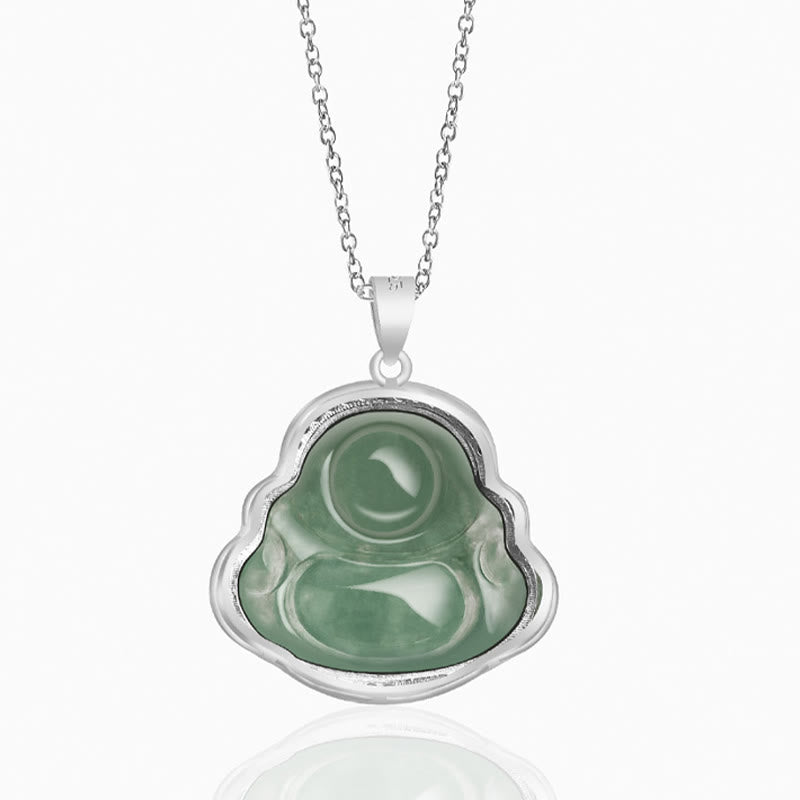 925 Sterling Silver Laughing Buddha Natural Jade Luck Prosperity Necklace Chain Pendant - Image 6