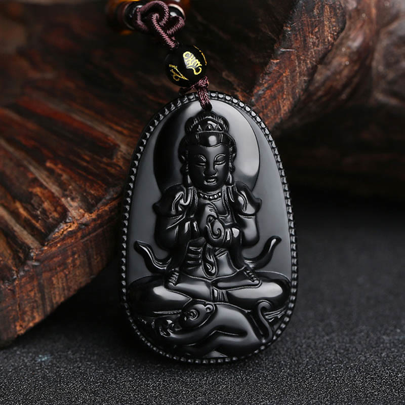 Chinese Zodiac Natal Buddha Natural Black Obsidian Purification Necklace Pendant - Image 22