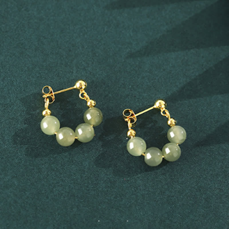 925 Sterling Silver Hetian Jade Red Agate Beaded Abundance Earrings - Image 4