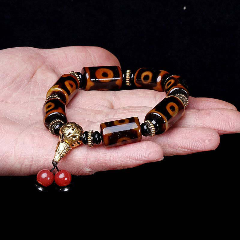 Tibetan Nine-Eye Dzi Bead Fortune Charm Bracelet - Image 5