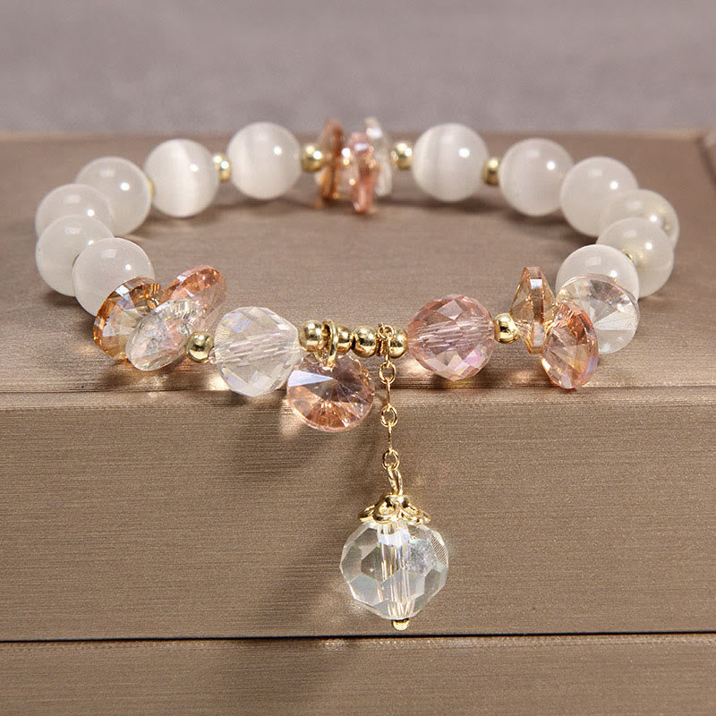 Cat's Eye Pink Crystal Peace Charm Bracelet