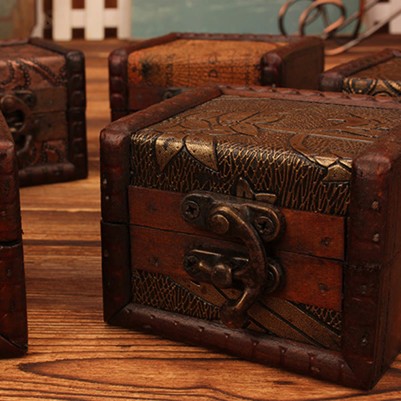 Retro Small Square Wood Jewelry Box Lotus Grass Flower Grape Copper Coin Daffodil Jewelry Storage Box - Image 12