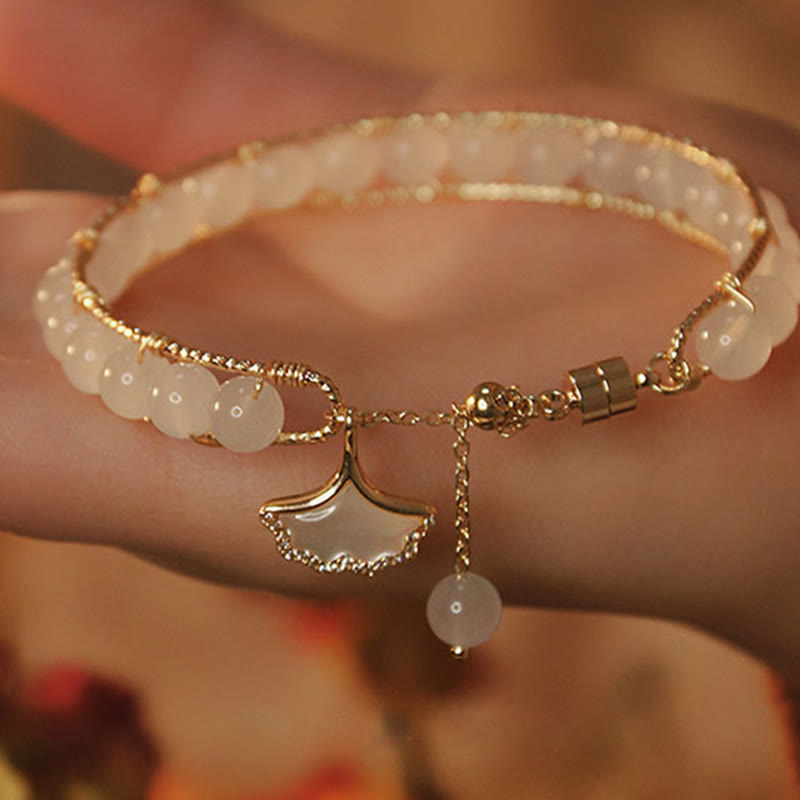 Ginkgo Leaf Jade Bead Luck Bracelet - Image 4