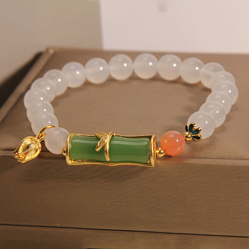 Natural White Agate Jadeite Bamboo Beads Positivity Bracelet - Image 8