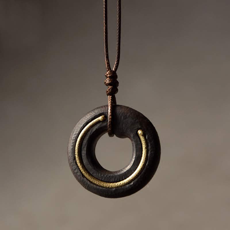 Zen Circle Ebony Wood Peace Calm Necklace Pendant