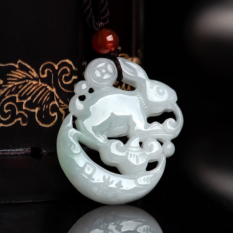 Year of the Rabbit White Jade Crescent Moon Protection Necklace Pendant - Image 5
